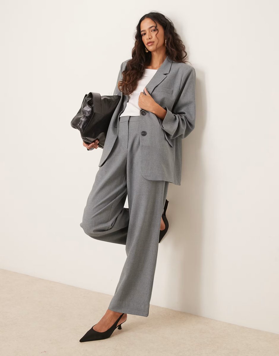 ASOS YAS oversized ruched sleeve detail blazer co-ord in medium grey melange - 3