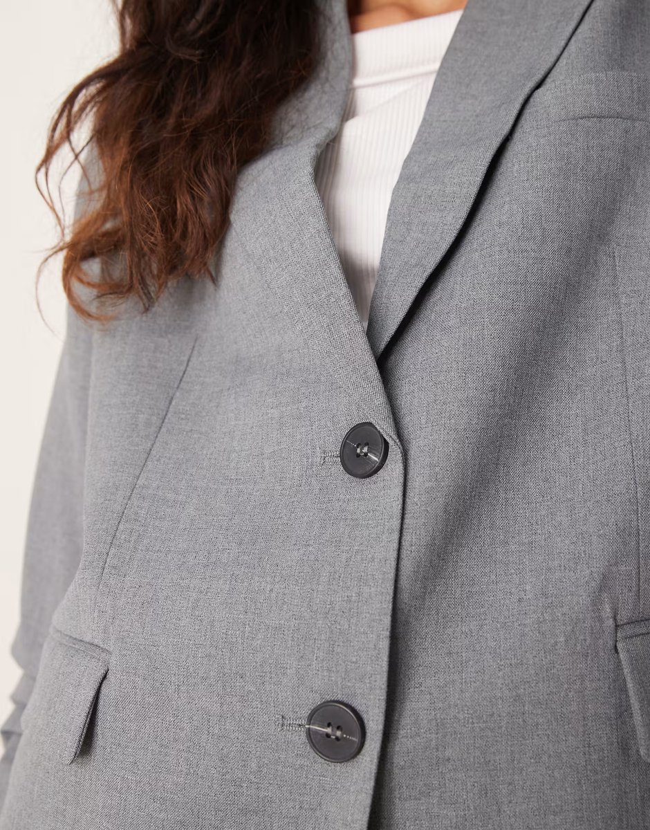 ASOS YAS oversized ruched sleeve detail blazer co-ord in medium grey melange - 4