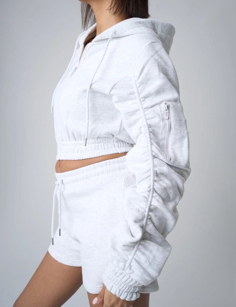Public Desire Ruched Sleeve Zip Up Cropped Hoodie Grey Marl - 4