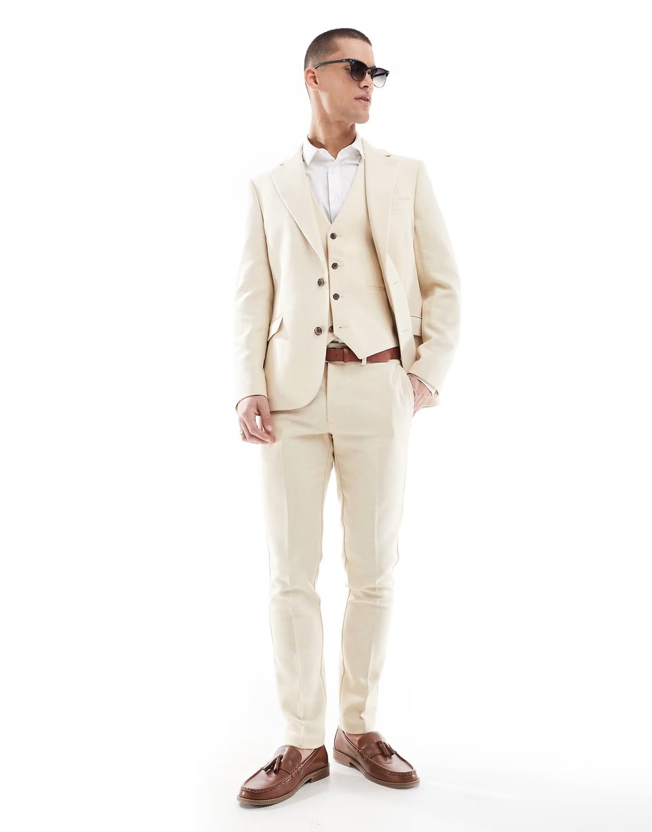 ASOS ASOS DESIGN wool blend skinny suit jacket in stone weave - 3