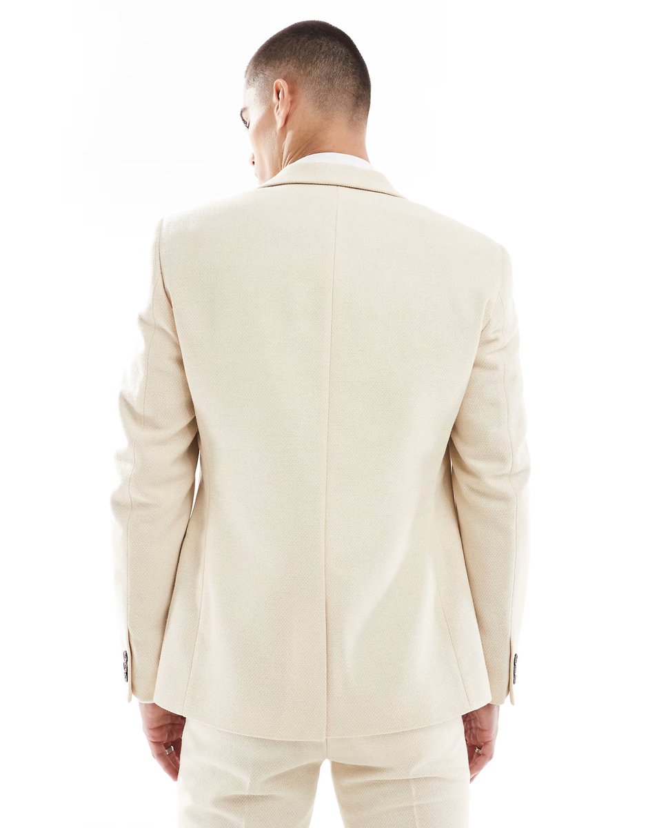 ASOS ASOS DESIGN wool blend skinny suit jacket in stone weave - 4
