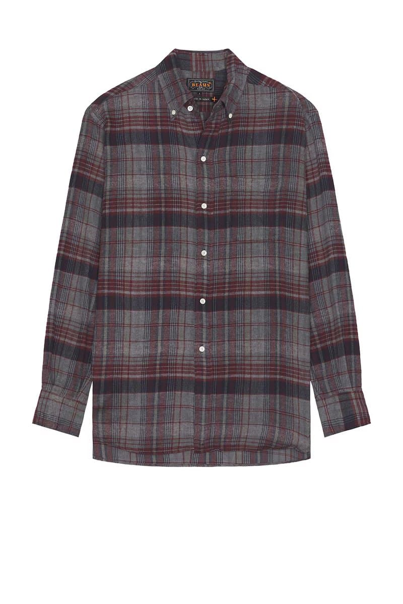revolve Revolve Open Collar Brushed Satin Plaid Shirt in Red