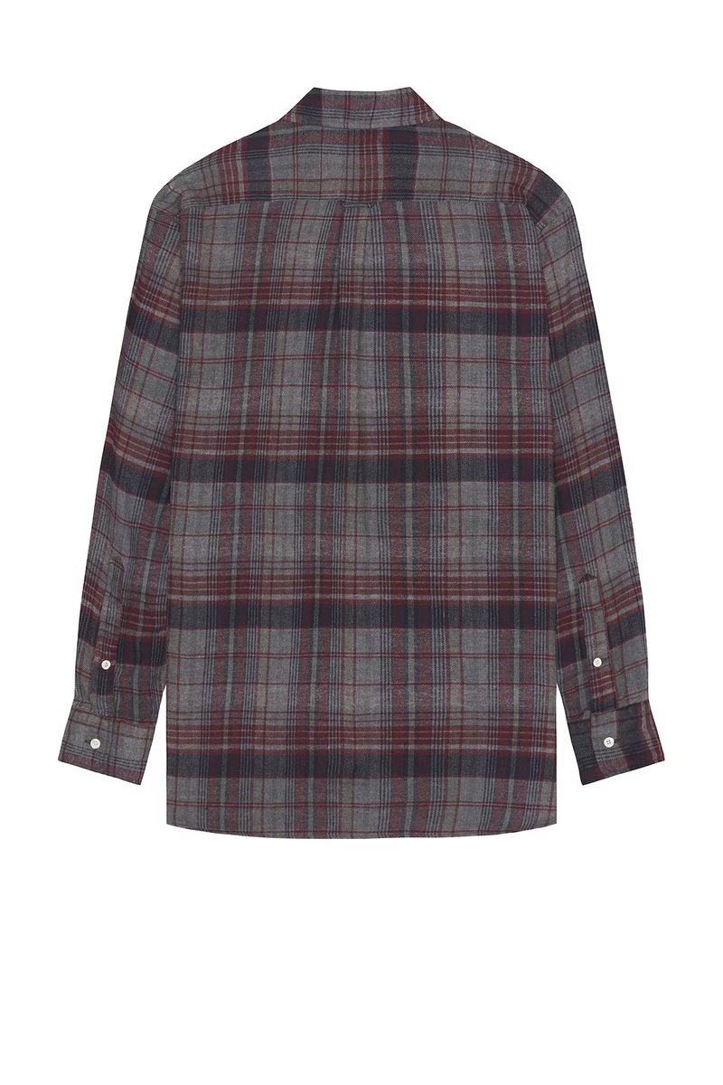 revolve Open Collar Brushed Satin Plaid Shirt - 2