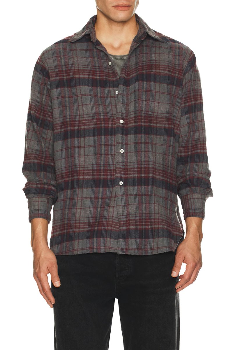 revolve Open Collar Brushed Satin Plaid Shirt - 3