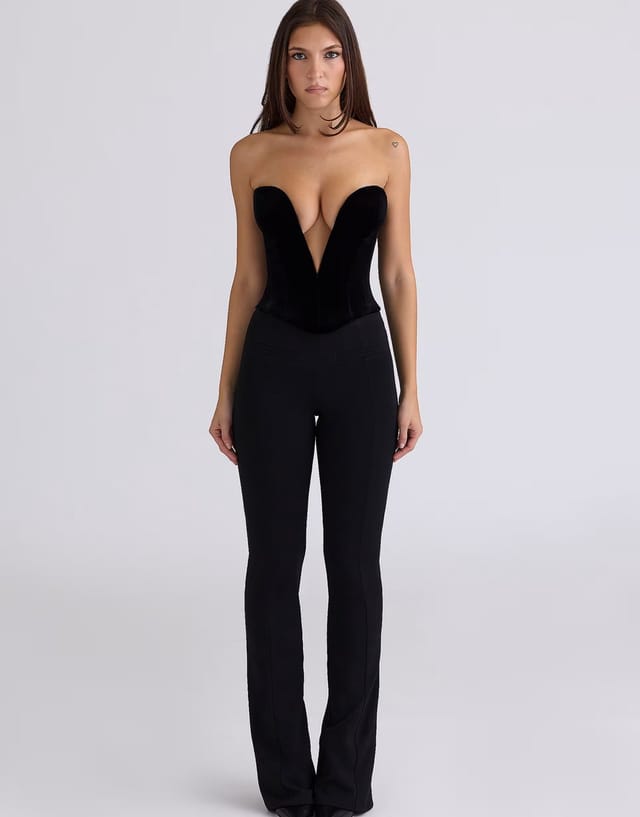 ASOS House of CB Vienne velvet deep plunge corset top in black - BLACK - 3