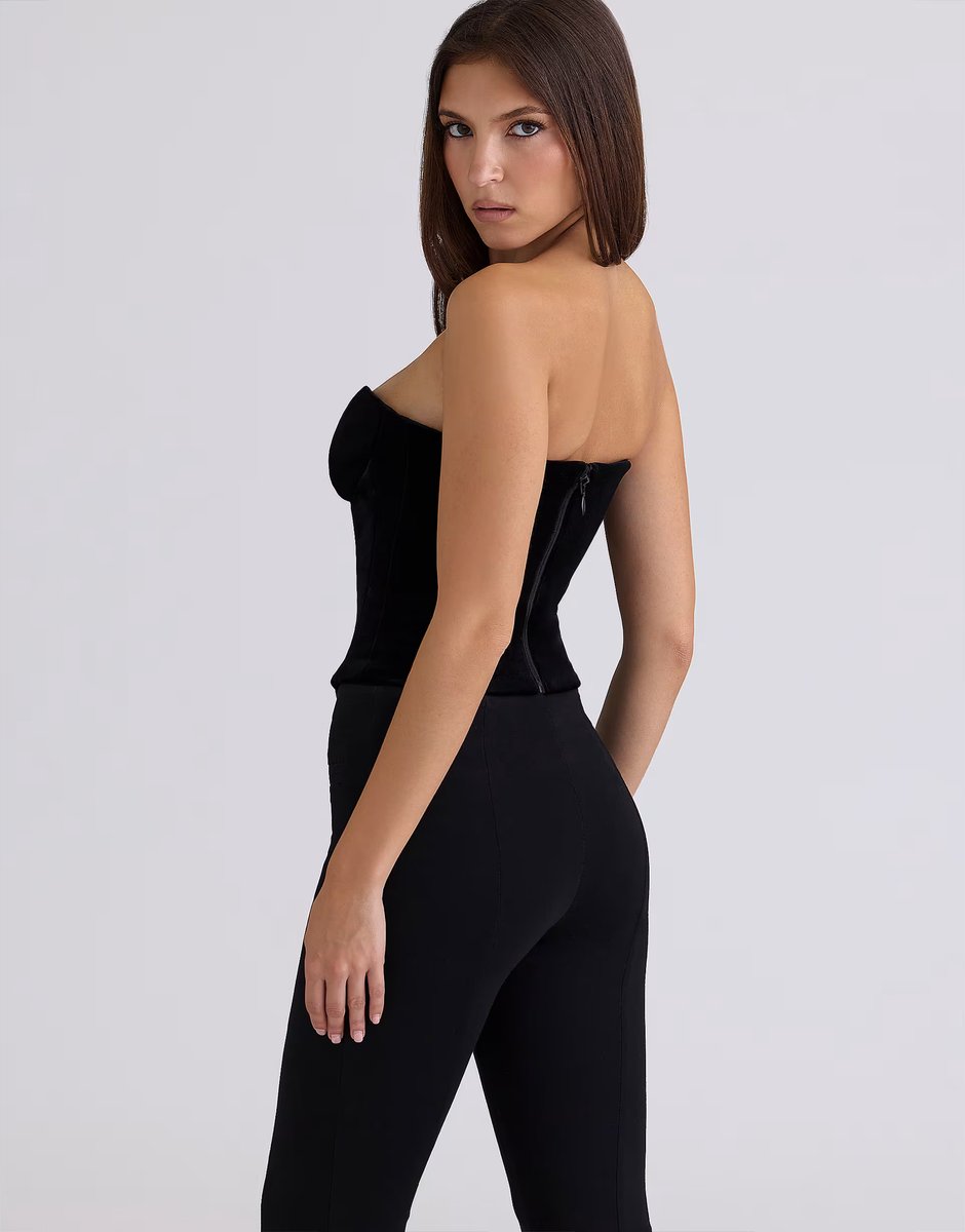 ASOS House of CB Vienne velvet deep plunge corset top in black - BLACK - 4