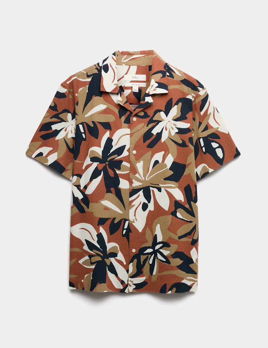 Marks & Spencer M&S Linen Rich Hawaiian Shirt Rust Mix - 2