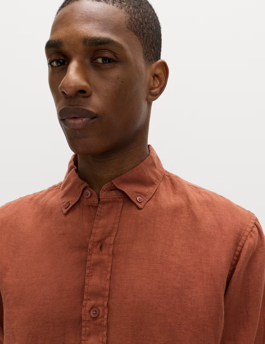 Marks & Spencer M&S Pure Linen Garment Dye Shirt Rust - 3