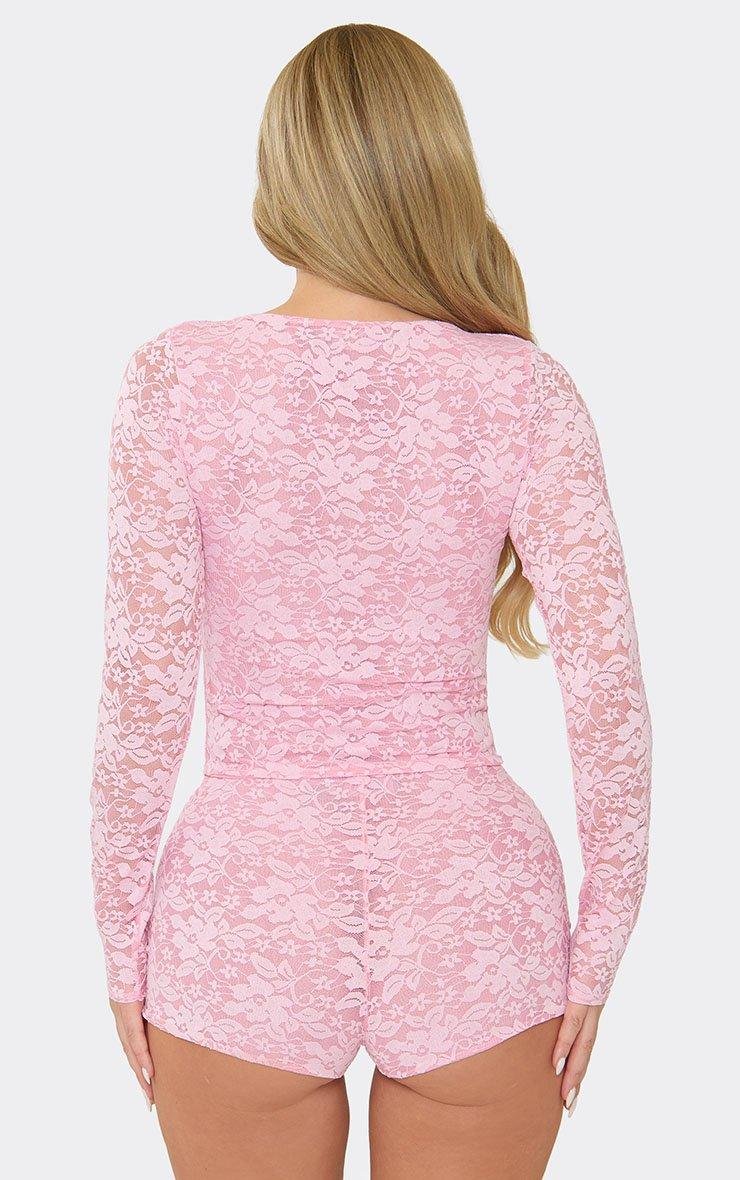 EGO Long Sleeve Top In Pink Lace, Women's Size UK 6 - 2