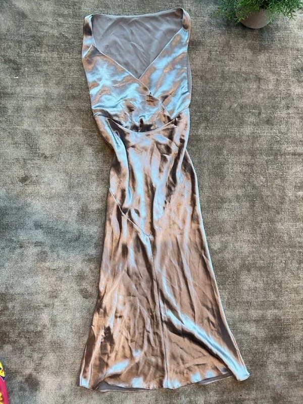 ASOS Asos luxe prom slip Silver Silk Midi backless diamond Dress