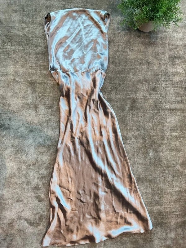 ASOS Asos luxe prom slip Silver Silk Midi backless diamond Dress - 2