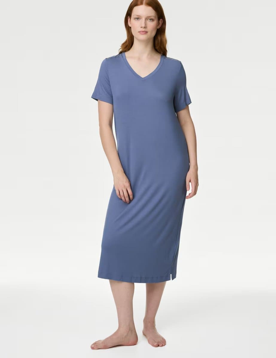 Marks & Spencer M&S Body Soft Lace Trim Nightdress in Slate Blue