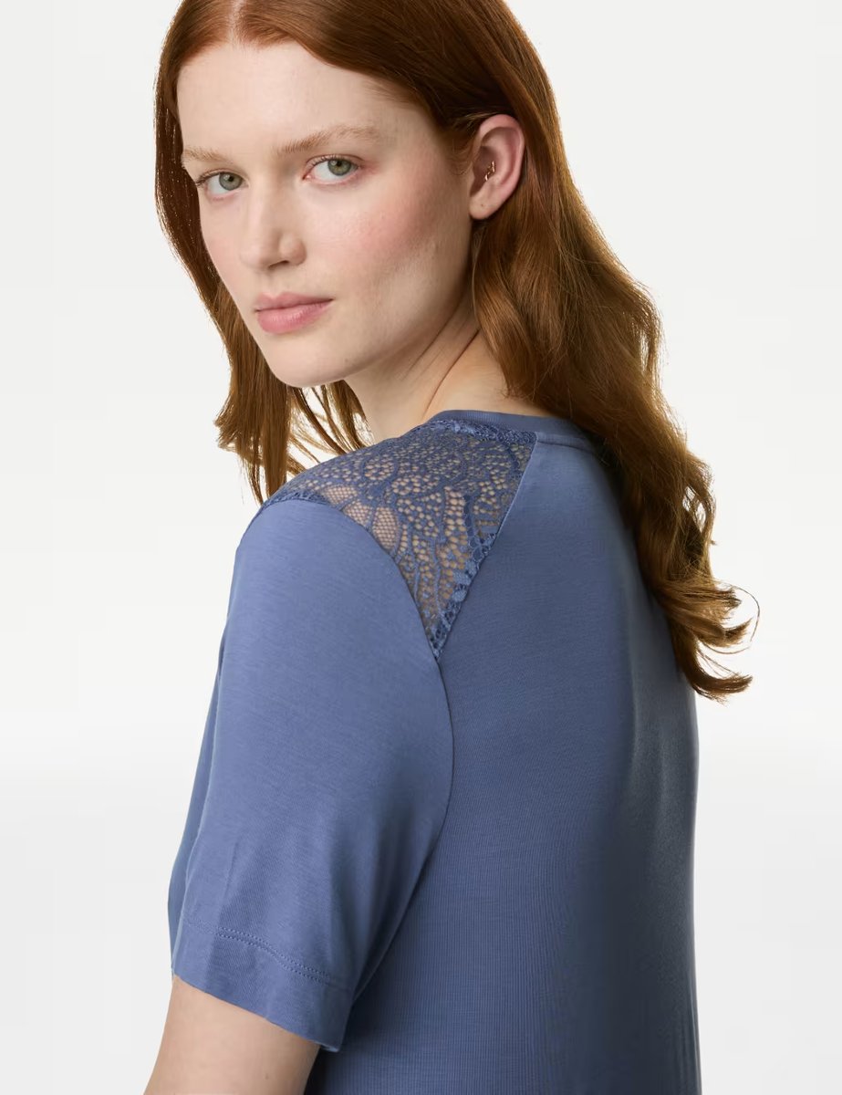 Marks & Spencer M&S Body Soft™ Lace Trim Nightdress Slate Blue - 2