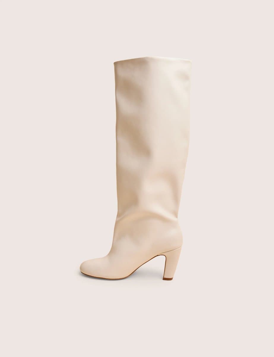 Public Desire Public Desire Off White PU Slouchy Mid Heel Boots