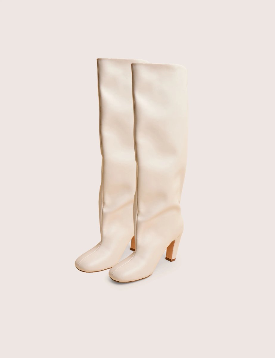 Public Desire Fifth Ave Off White Pu Slouchy Mid Heel Boots - 2