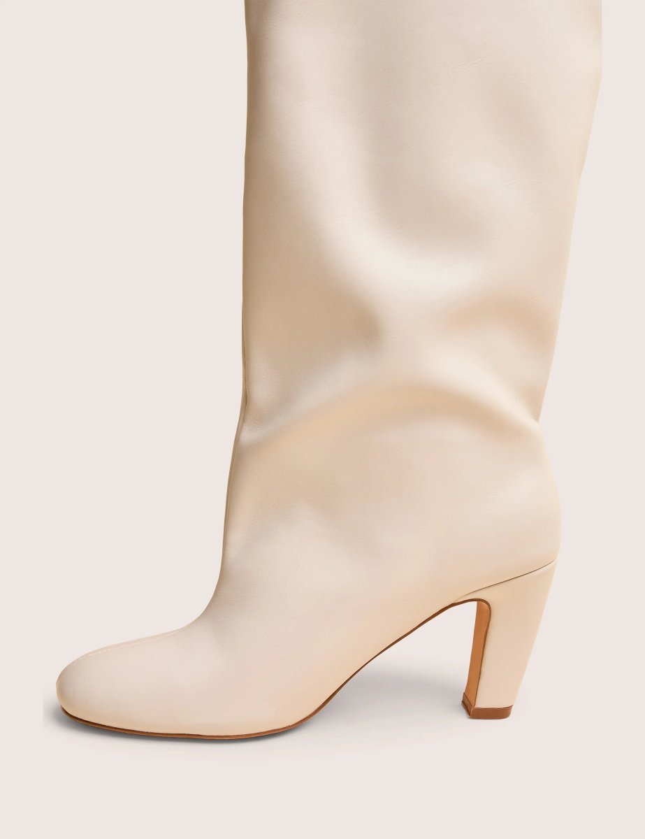Public Desire Fifth Ave Off White Pu Slouchy Mid Heel Boots - 4