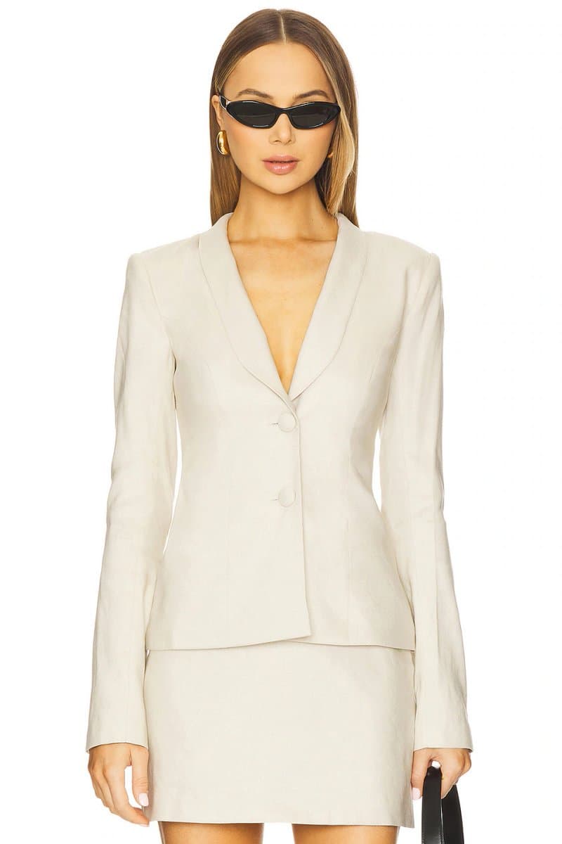 revolve Revolve Elegant Beige Linen Blazer in Beige