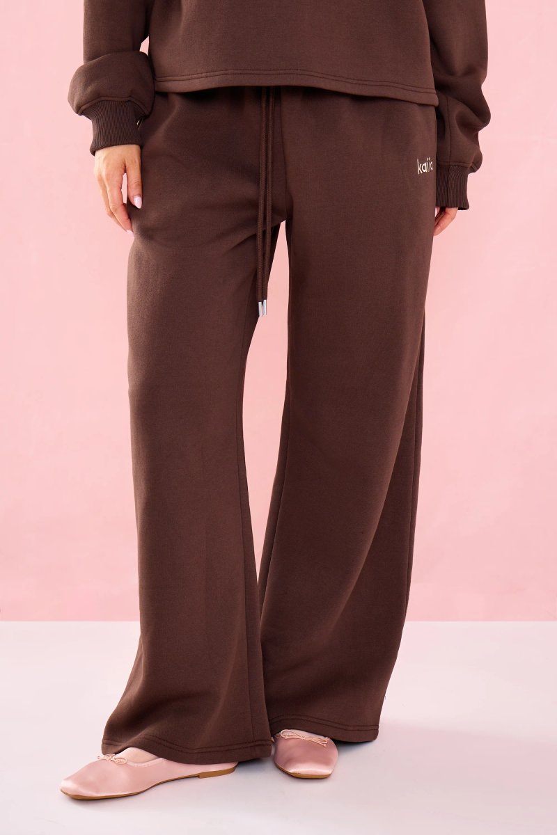 Kaiia Kaiia Low Rise Wide Leg Joggers Bitter Chocolate - 2