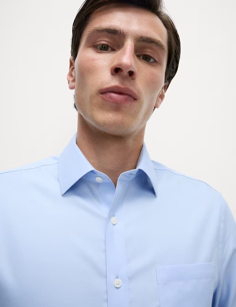 Marks & Spencer M&S Slim Fit Ultimate Non Iron Pure Cotton Shirt Blue