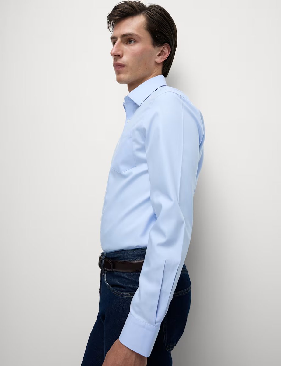 Marks & Spencer M&S Slim Fit Ultimate Non Iron Pure Cotton Shirt Blue - 3