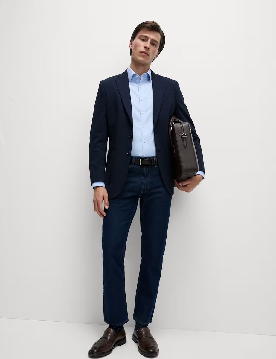 Marks & Spencer M&S Slim Fit Ultimate Non Iron Pure Cotton Shirt Blue - 4