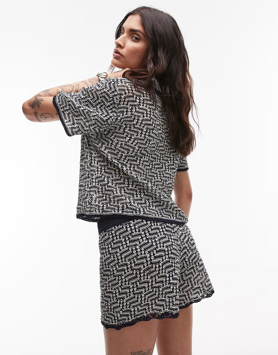 ASOS Topshop knitted crochet look pattern short co-ord in multi - 3