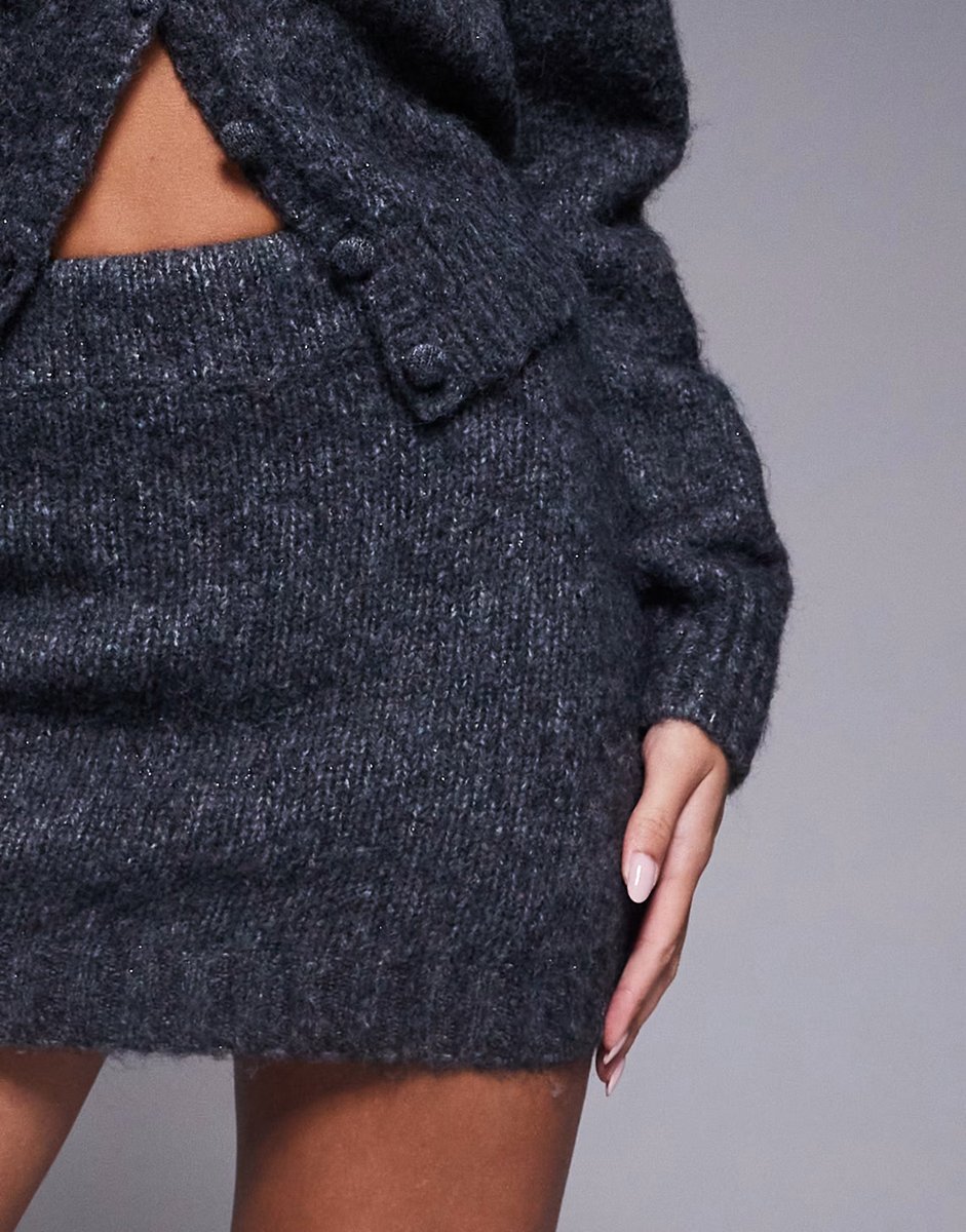 ASOS Wanderdoll Misty contains wool sparkly knitted mini skirt co-ord in charcoal - 3