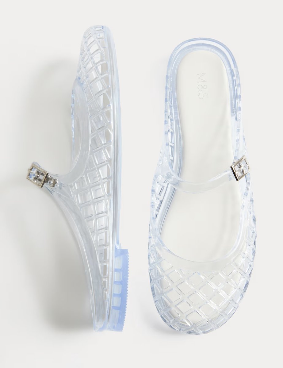 Marks & Spencer M&S Ankle Strap Flat Jelly Mule Sandals Clear - 1