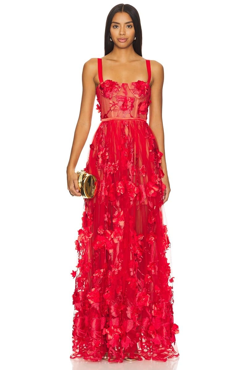 revolve Revolve Floral Lace Maxi Dress in Red