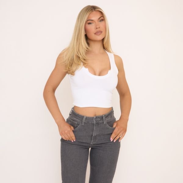 EGO Sleeveless Notch Front Vest Top In White, Women's Size UK 6 - 1