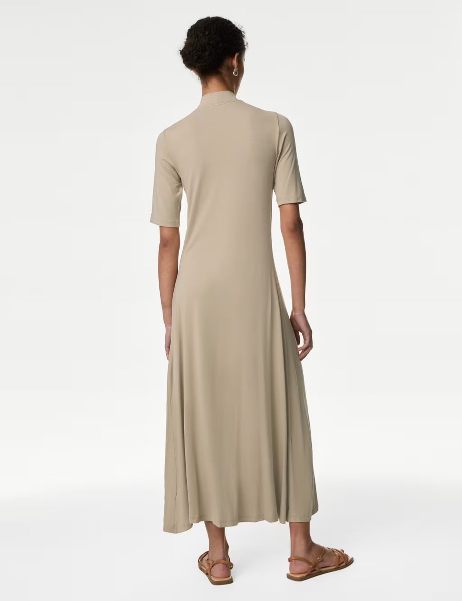 Marks & Spencer M&S Jersey Funnel Neck Maxi Column Dress Natural Beige - 3
