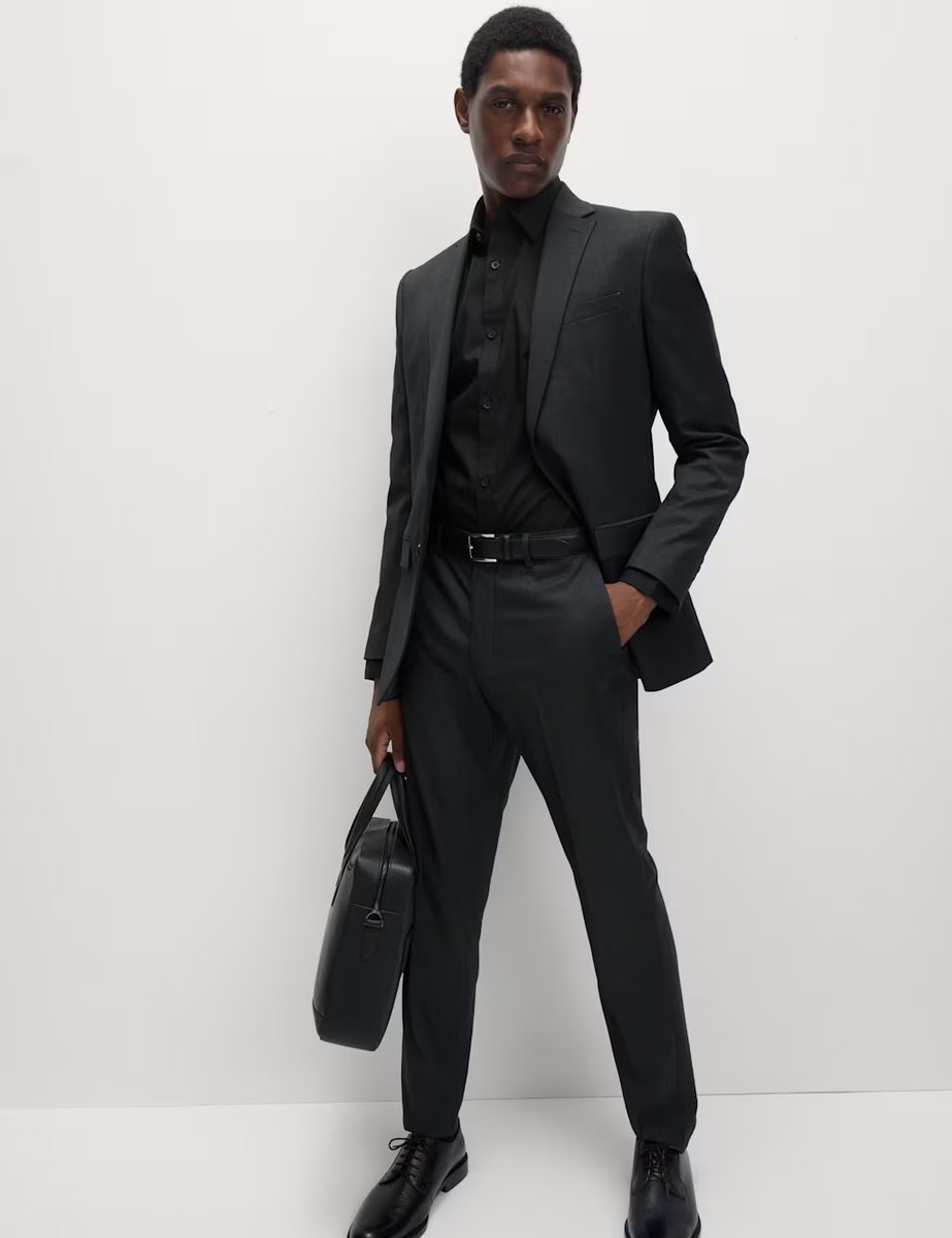 Marks & Spencer M&S Regular Fit Easy Iron Cotton Blend Shirt Black - 4