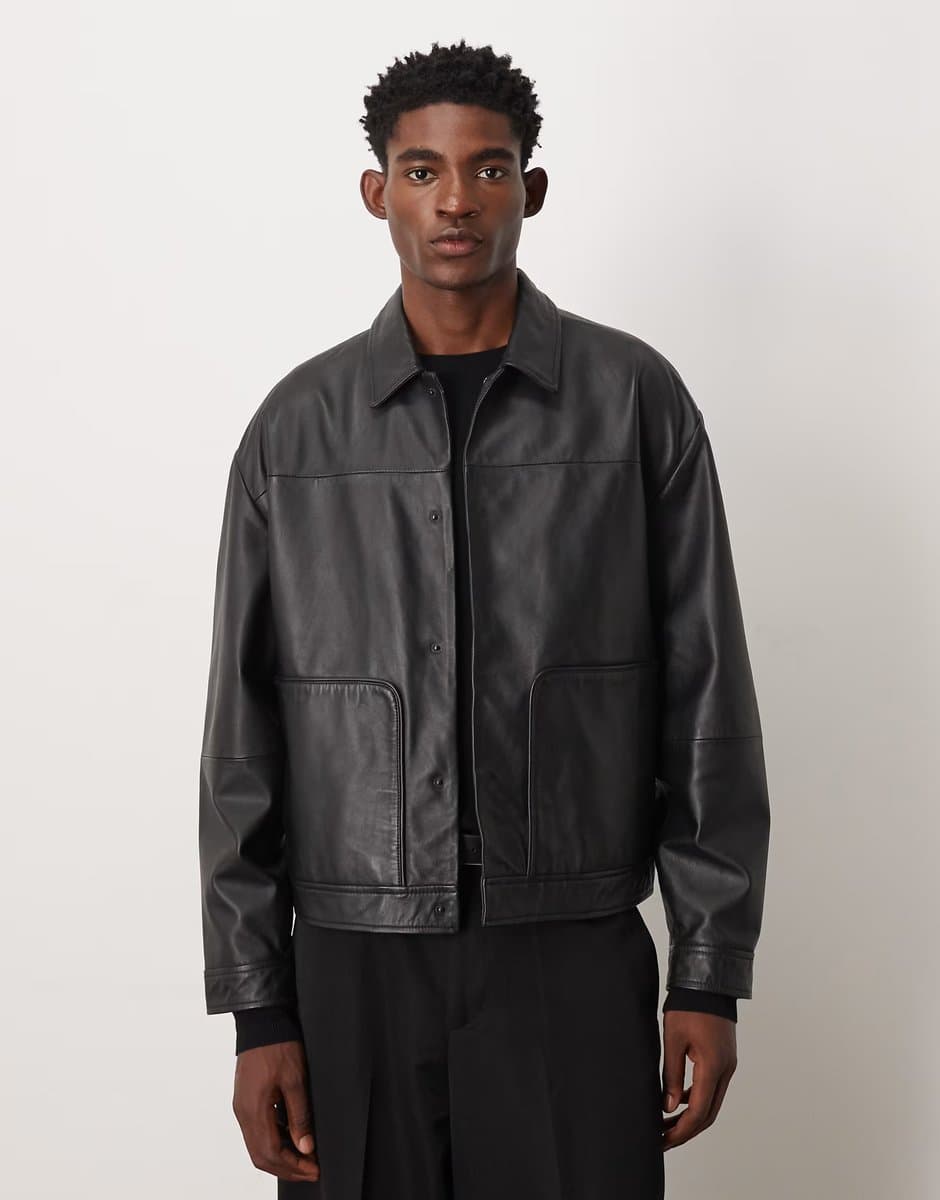 ASOS ASOS DESIGN harrington jacket in real leather in black