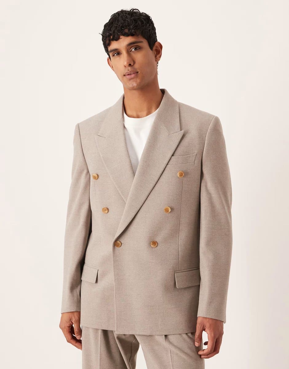 ASOS ASOS DESIGN relaxed square shoulder suit jacket in beige flannel