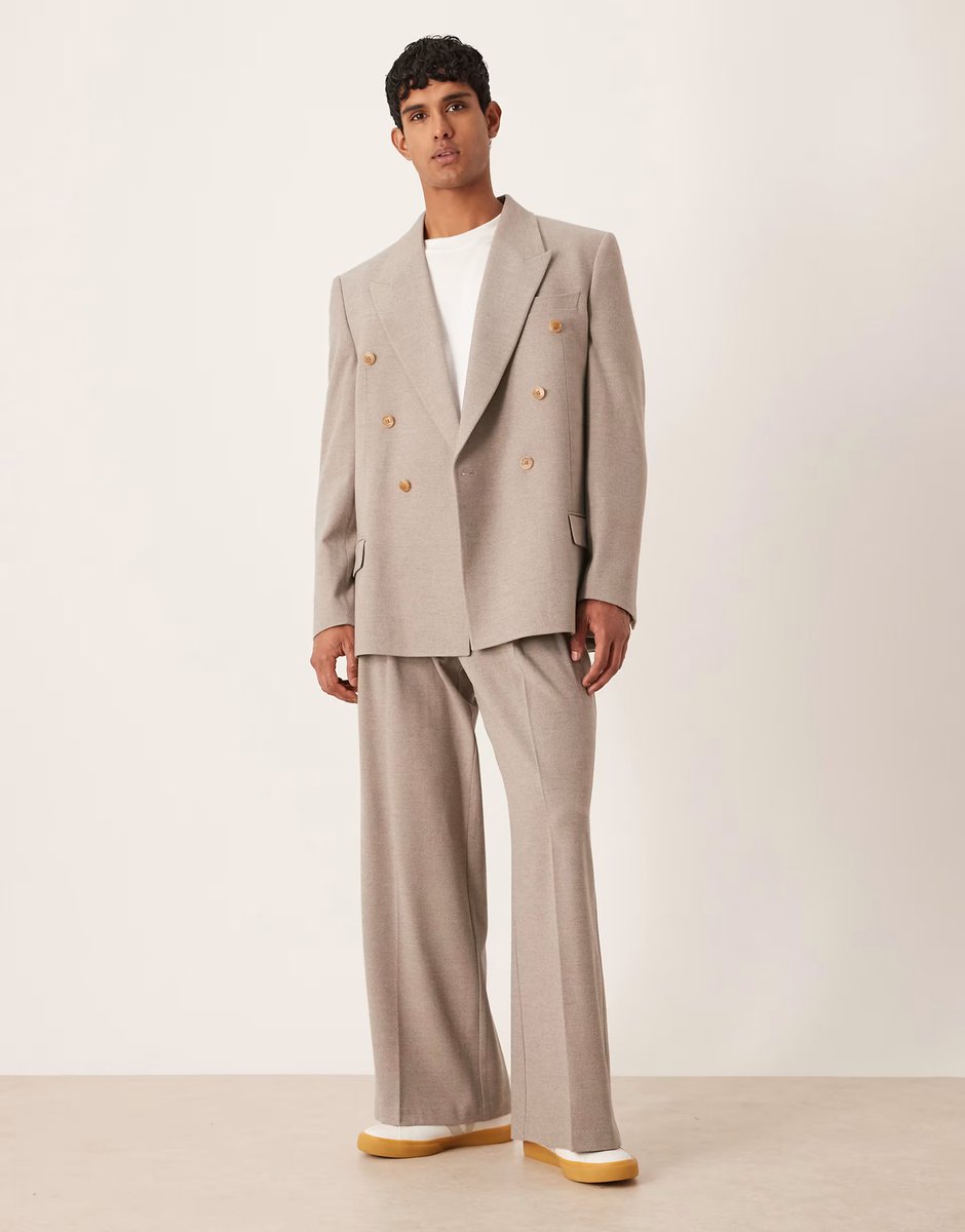 ASOS ASOS DESIGN relaxed square shoulder suit jacket in beige flannel - 2