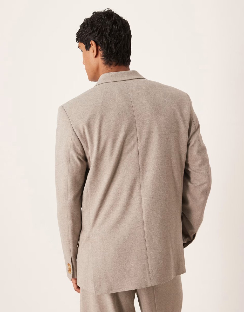 ASOS ASOS DESIGN relaxed square shoulder suit jacket in beige flannel - 3
