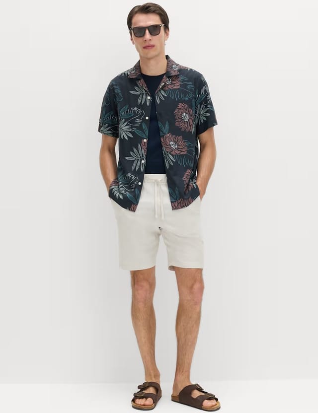 Marks & Spencer M&S Linen Rich Hawaiian Shirt Navy Mix - 2