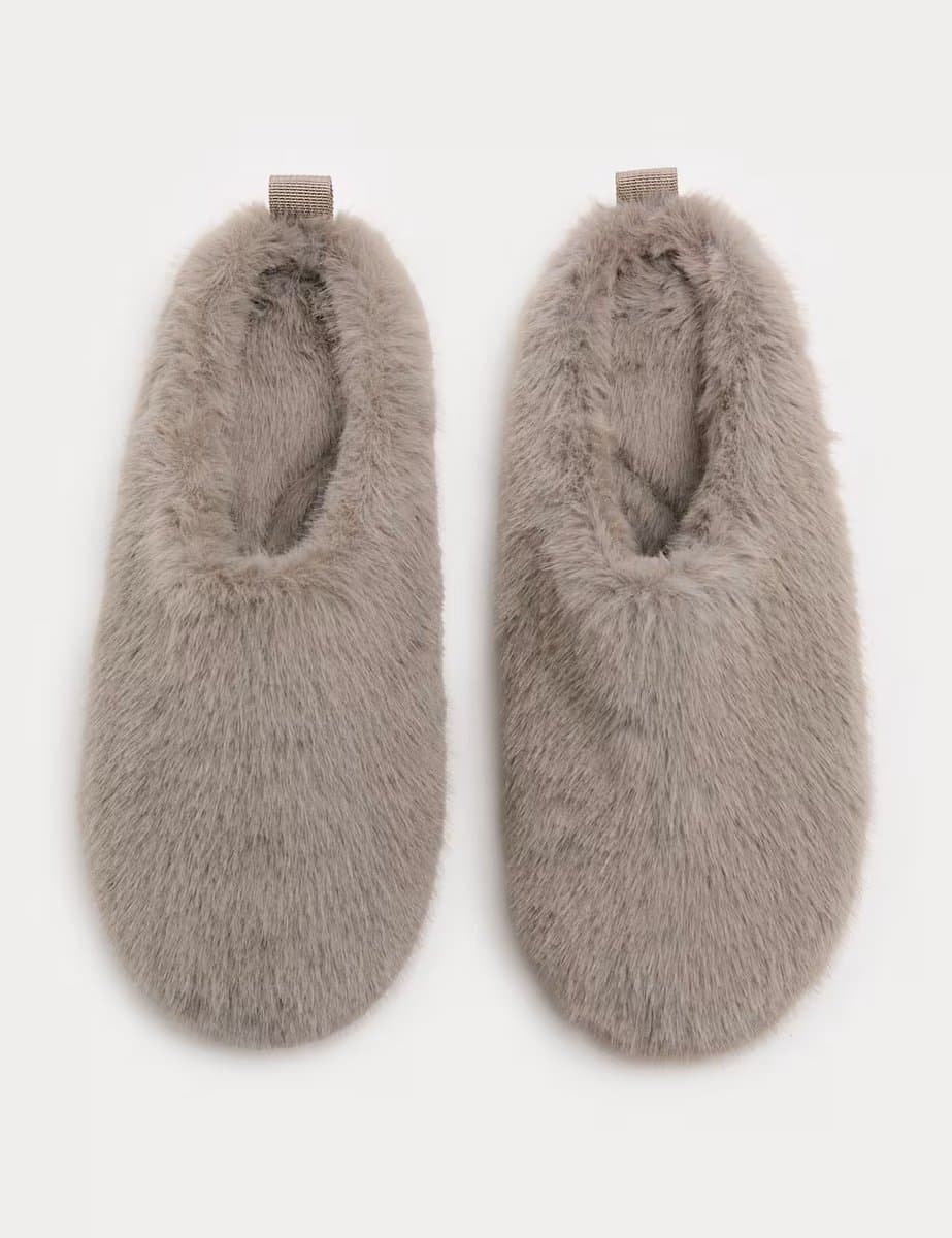 Marks & Spencer M&S Light Grey Faux Fur Back Tab Mule Slippers