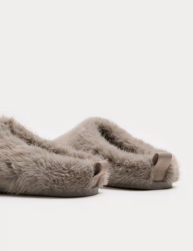 Marks & Spencer M&S Faux Fur Back Tab Mule Slippers Light Grey - 2