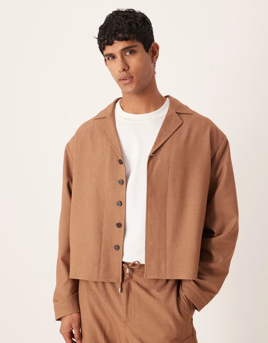 ASOS ASOS DESIGN smart co-ord shirt jacket in brown