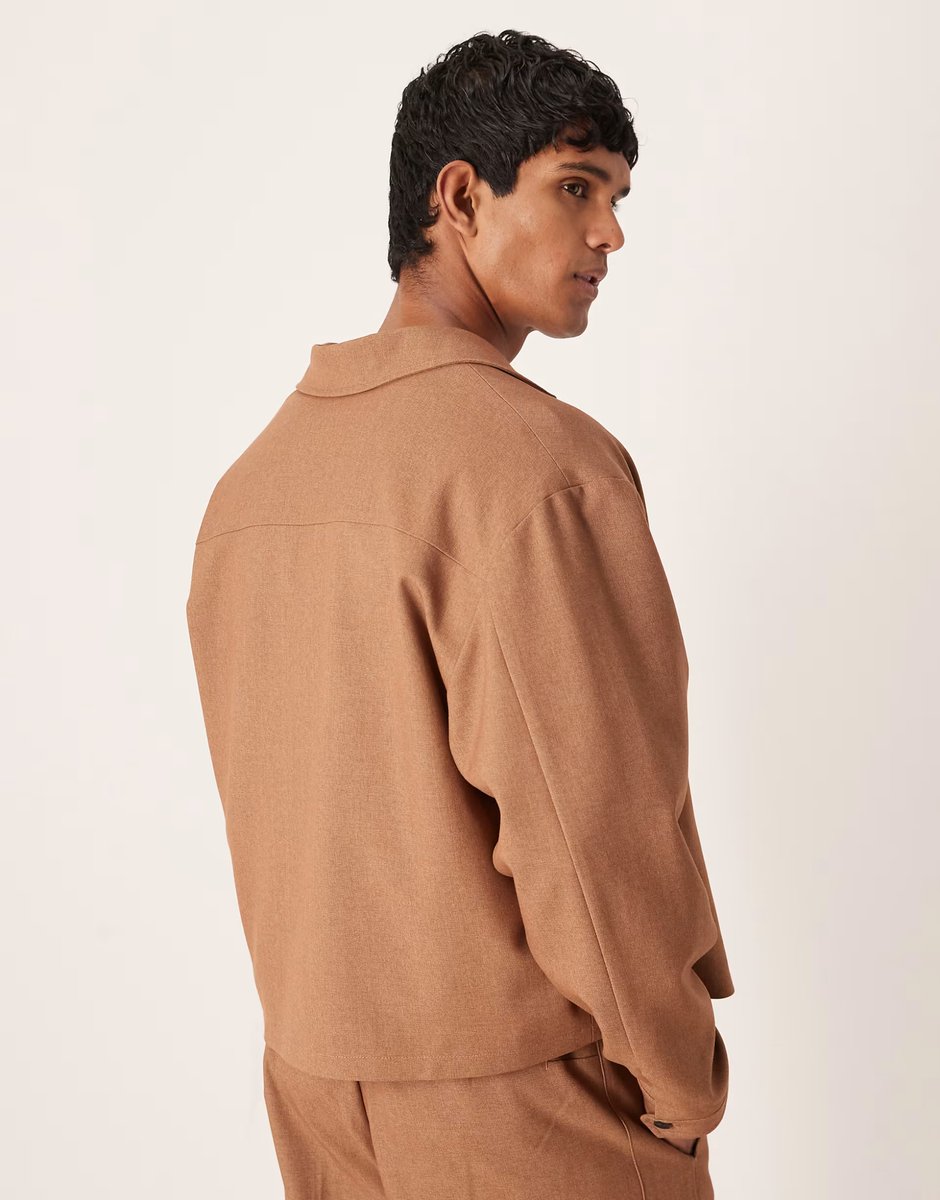 ASOS ASOS DESIGN smart co-ord shirt jacket in brown - 3