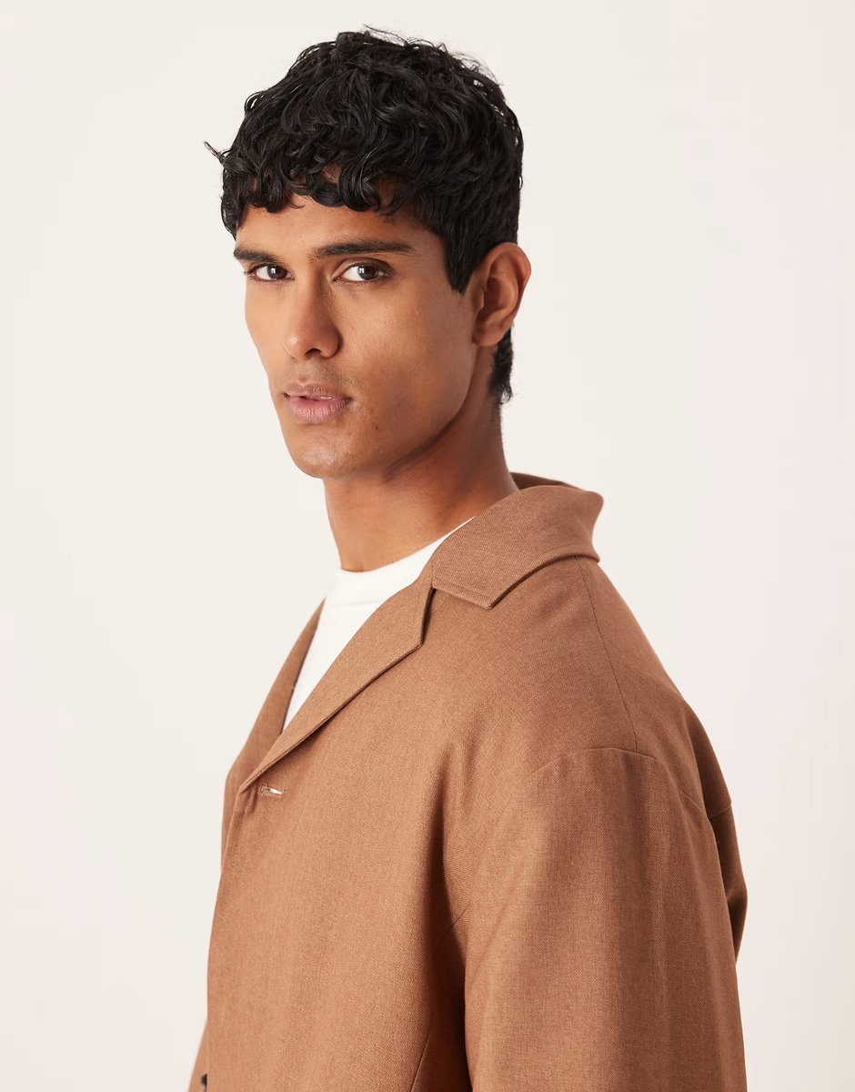ASOS ASOS DESIGN smart co-ord shirt jacket in brown - 4
