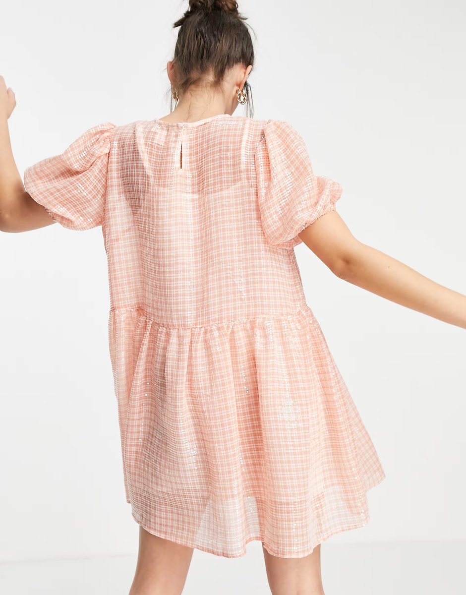 ASOS Collective the Label metallic smock mini dress in check sequin - 3