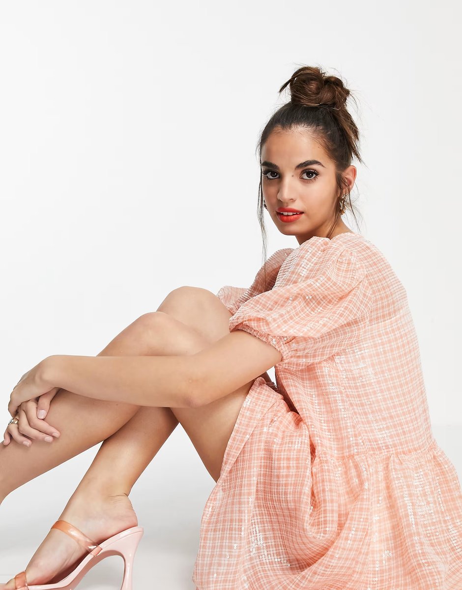 ASOS Collective the Label metallic smock mini dress in check sequin - 4