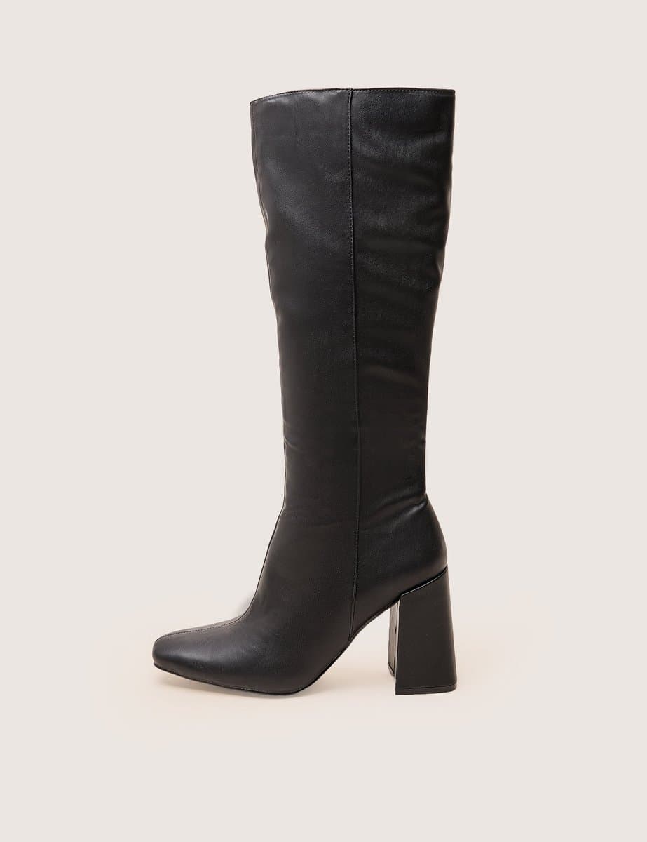 Public Desire Apology Black Pu Knee High Block Heel Boots