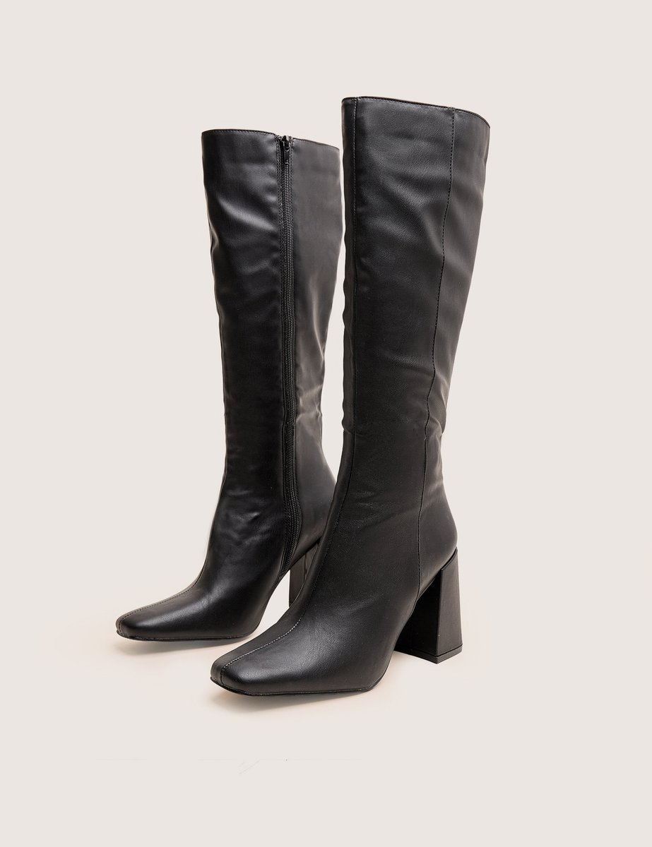 Public Desire Apology Black Pu Knee High Block Heel Boots - 3