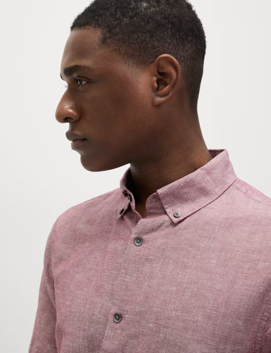 Marks & Spencer M&S Linen Cotton Short Sleeve Shirt Wine - 2