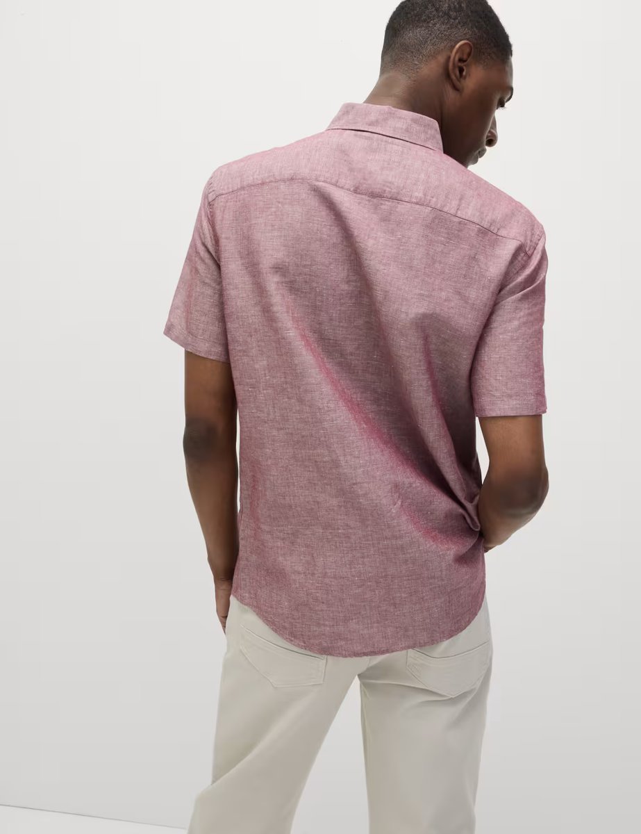 Marks & Spencer M&S Linen Cotton Short Sleeve Shirt Wine - 3