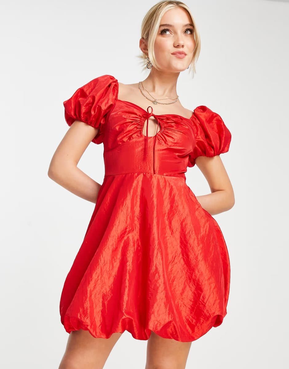 ASOS Miss Selfridge taffeta puffball mini dress in red