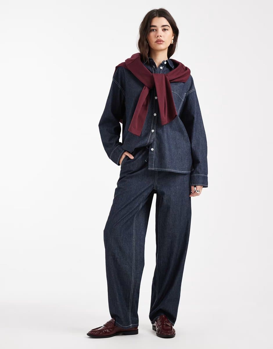 ASOS Object Gina barrel tie waist jeans co-ord in rinse denim 